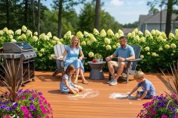 Beautiful composite deck in Burlington NC with family enjoying outdoor space