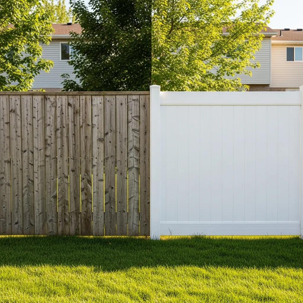Comparison of wood and vinyl fences in a Burlington NC backyard highlighting durability and maintenance differences
