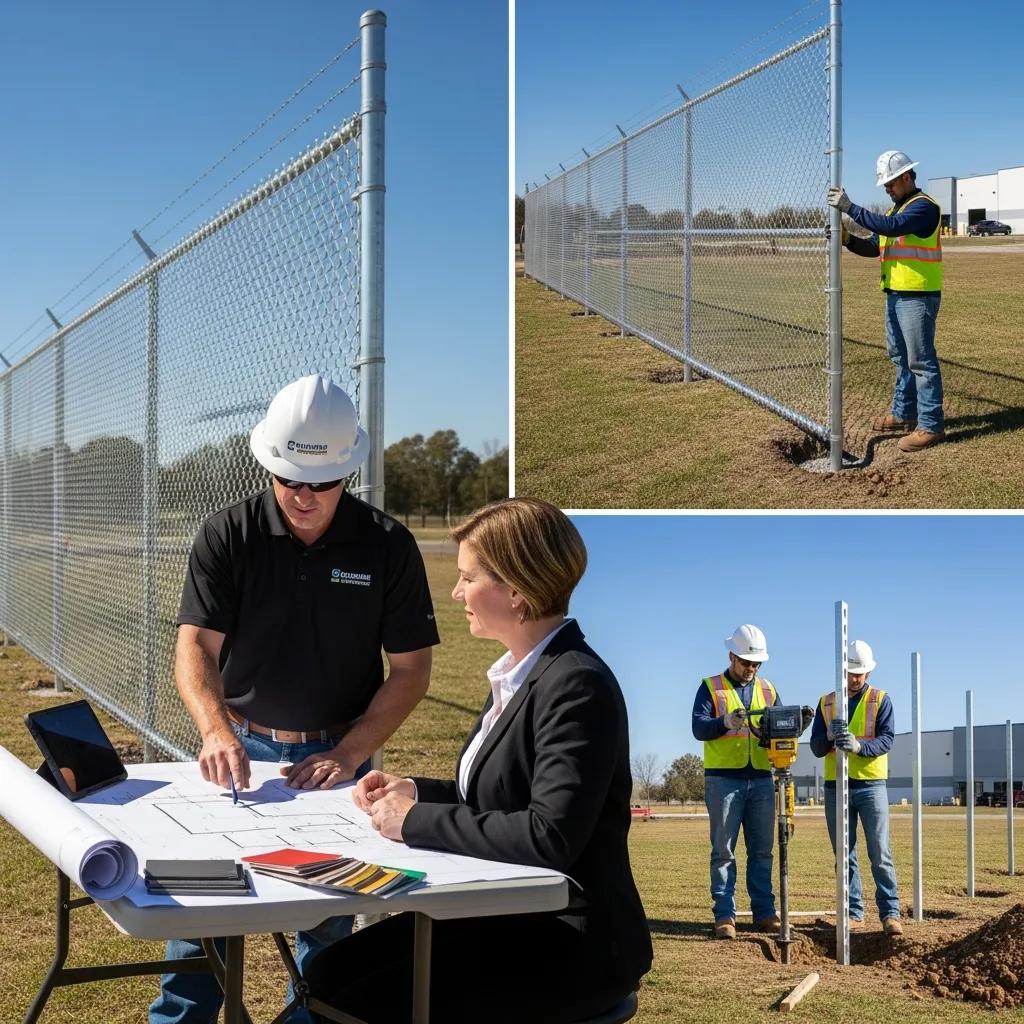 Contractor consulting with a business owner about commercial fence installation process