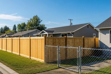 Residential property with various types of fences highlighting the importance of fence permits