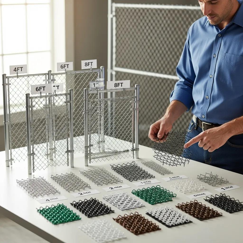 Various customization options for chain link fences including heights and coatings